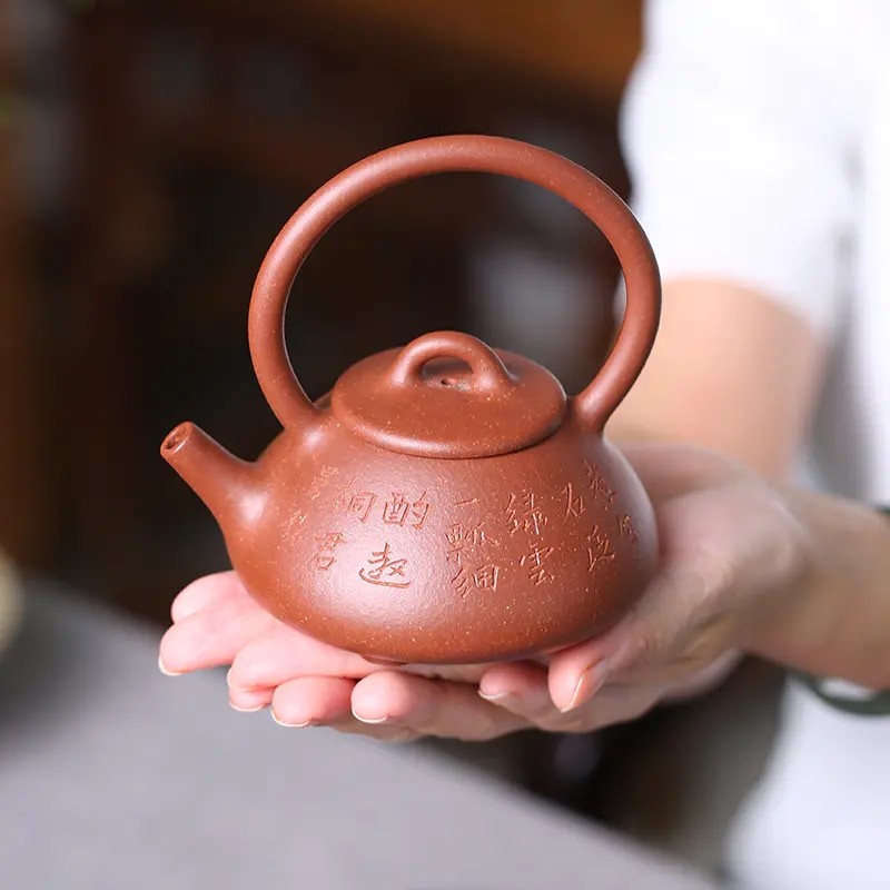 石瓢提梁 |红降坡泥，临摹曼生铭文：煮白石，泛绿云，一瓢细酌邀桐君图3