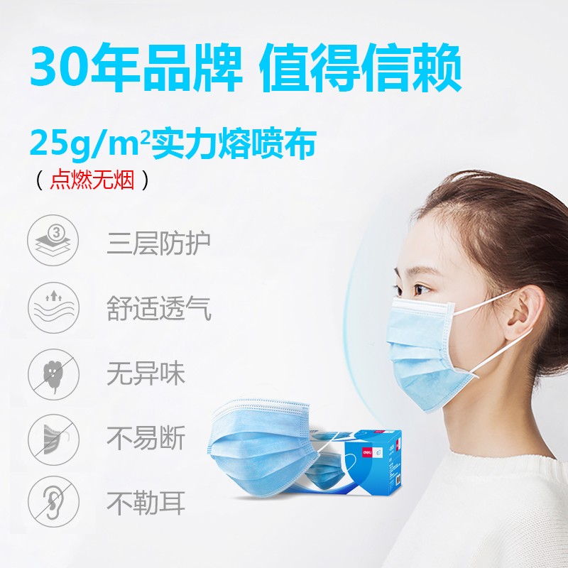 得力口罩现货薄款透气夏季一次性夏天成人三层防护消毒防晒口鼻罩图2