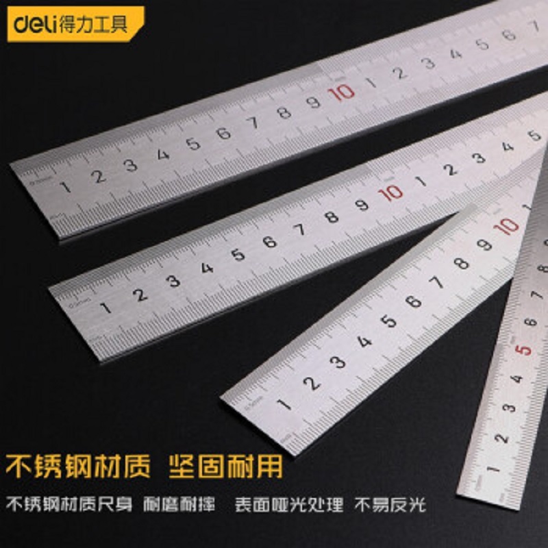 得力工具不锈钢直尺工业测量刻度钢尺直尺不锈钢加厚学生金属1米15//30/50cm绘图制图木工尺 DL8015图4