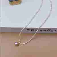 18k金紫色小米珠+正圆吊坠，淡水珍珠，18k金
