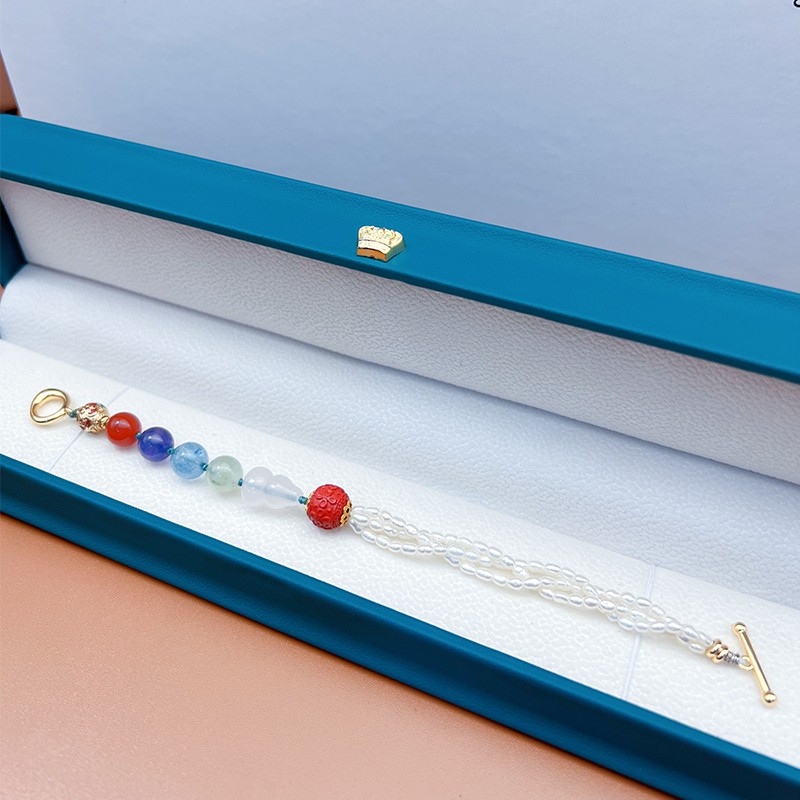 珍珠多宝手链	1条	淡水珍珠	海蓝宝+南红玛瑙+紫水晶+葡萄石+粉水晶+朱砂+合金	2—4mm图1