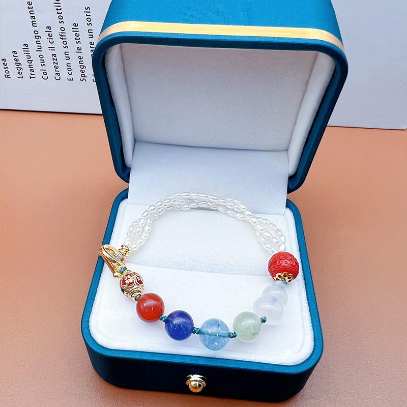 珍珠多宝手链	1条	淡水珍珠	海蓝宝+南红玛瑙+紫水晶+葡萄石+粉水晶+朱砂+合金	2—4mm图3