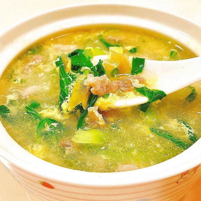 青菜榨菜肉丝汤图2