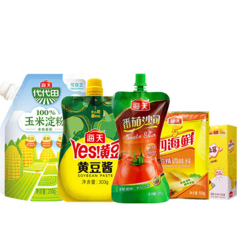 海天平安团圆调味组合套装4475款(中华老字号)【生抽+料酒+白醋+番茄沙司+耗油+鸡精+黄豆酱+拌饭酱+淀粉】图3